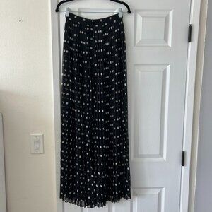 Mango MNG Black Tan Polka Dot Pleated Midi Skirt Size Medium NWOT